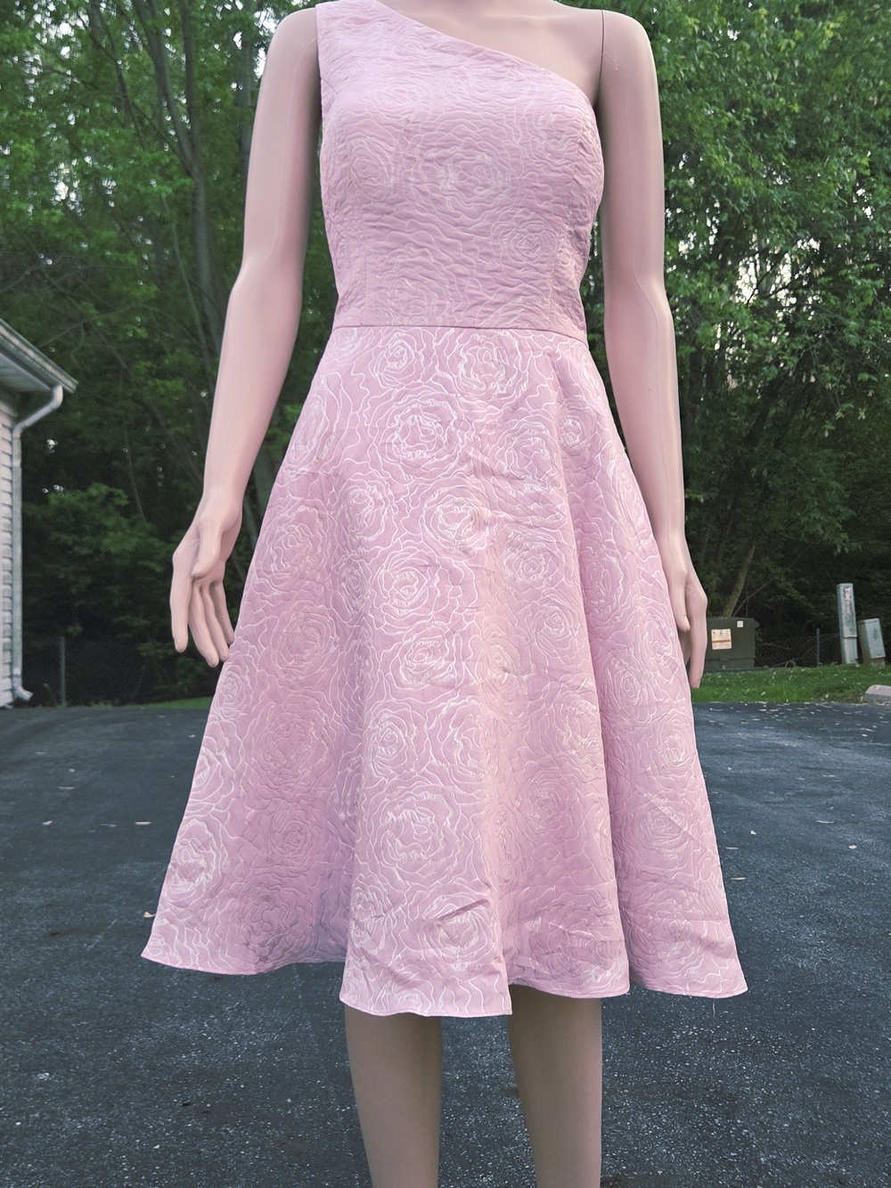 Azazie One-Shoulder Light Pink Floral A-Line Dress